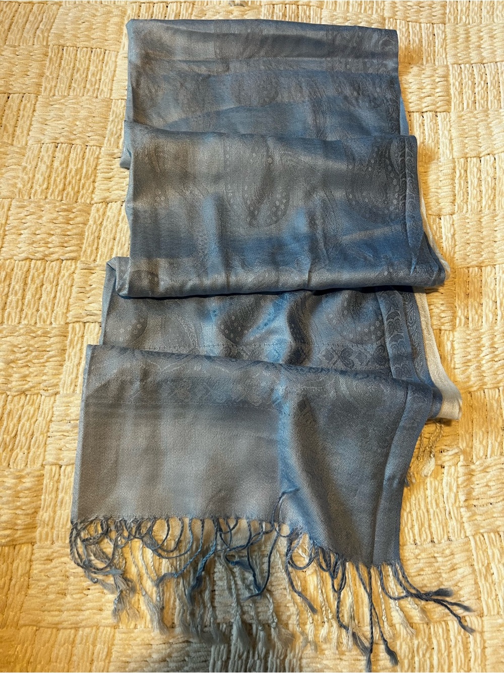 Pashmina Blue-Gray ombre Paisley Fringe Wrap Scarf